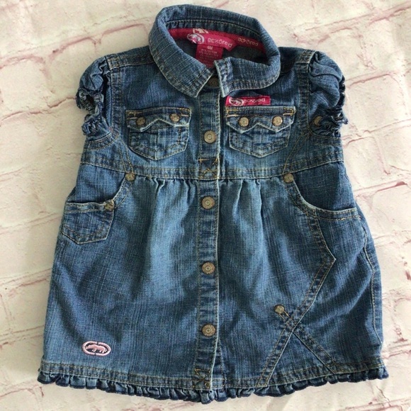 Ecko Red Blue Button Down Denim Dress - Size 6 Months - Picture 1 of 7